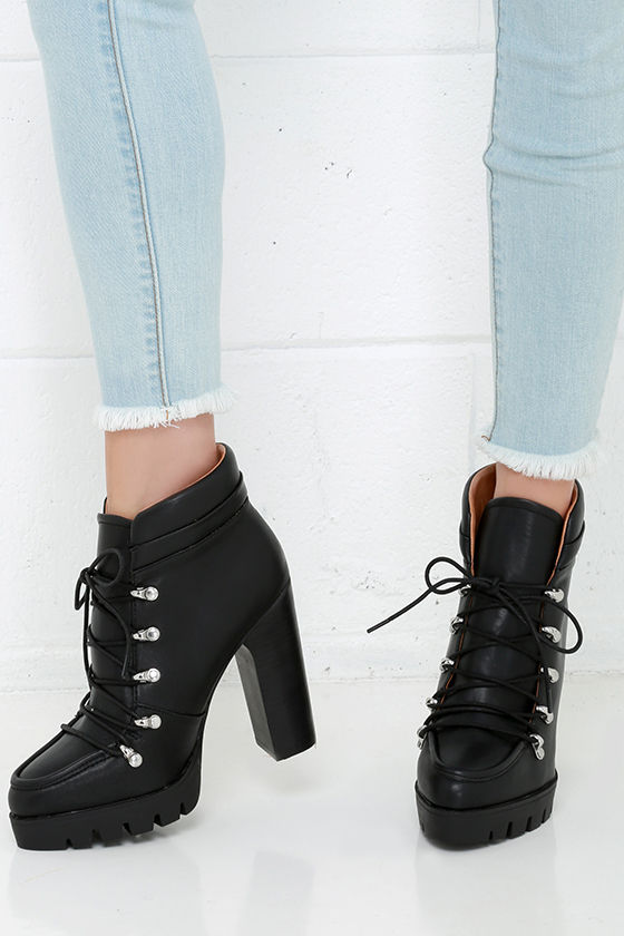 black high heel shoe boots