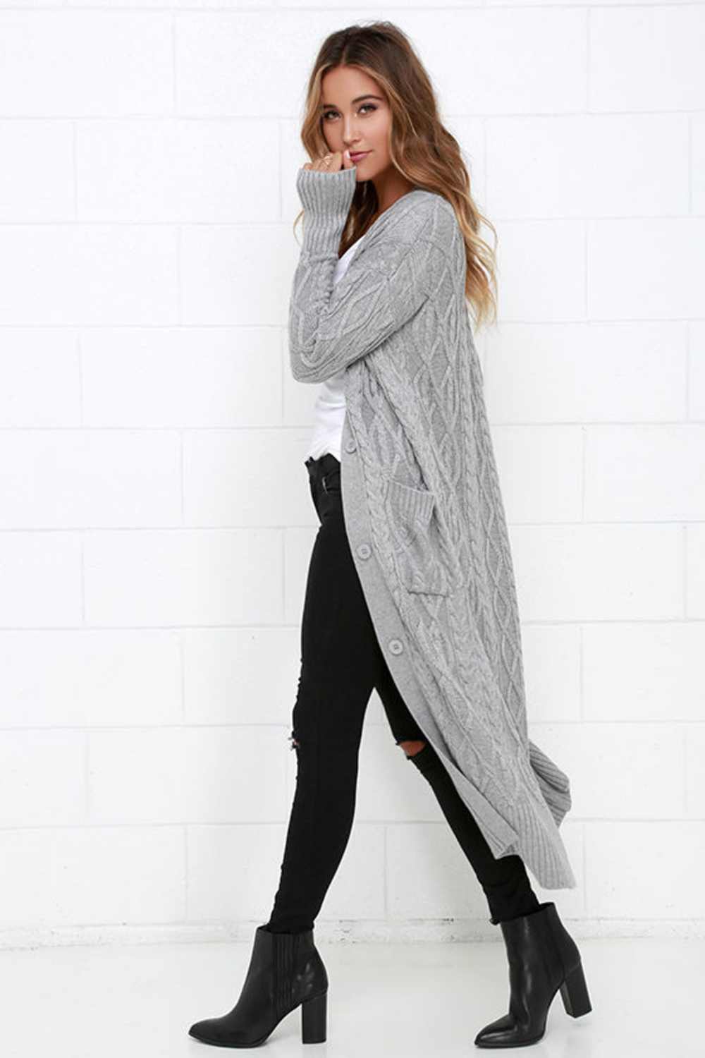 At Great Length Grey Long Cardigan Sweater