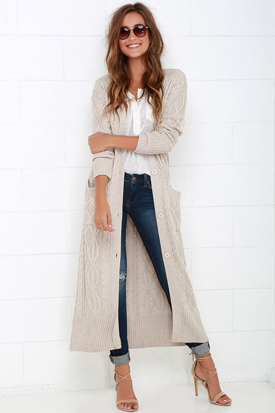 Cozy Beige Sweater - Long Sweater - Cable Knit Sweater - $104.00 - Lulus