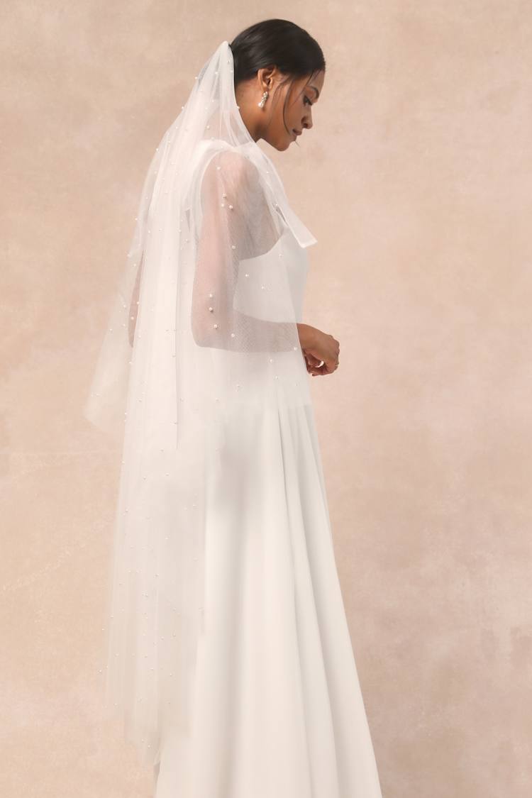 White Veil - Pearl Veil - Wedding Veil - Bridal Veil - Tulle  display picture 2