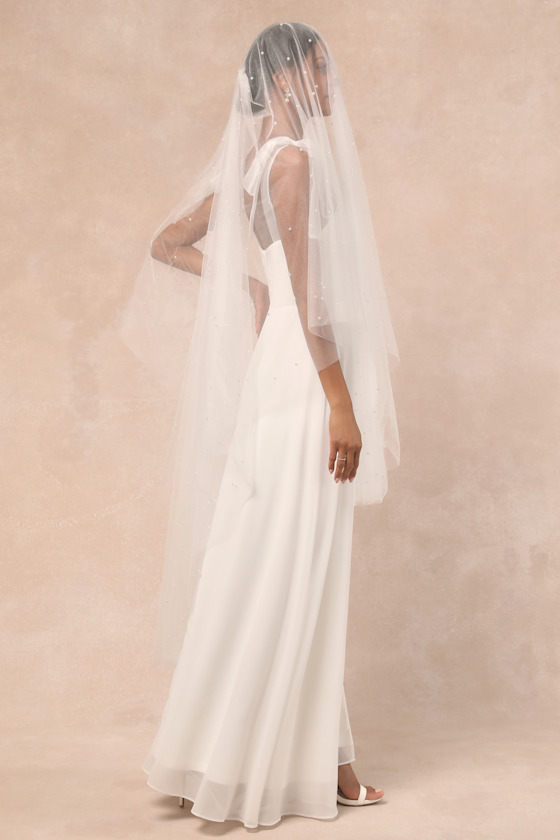White Veil - Pearl Veil - Wedding Veil - Bridal Veil - Tulle Veil - Image 3