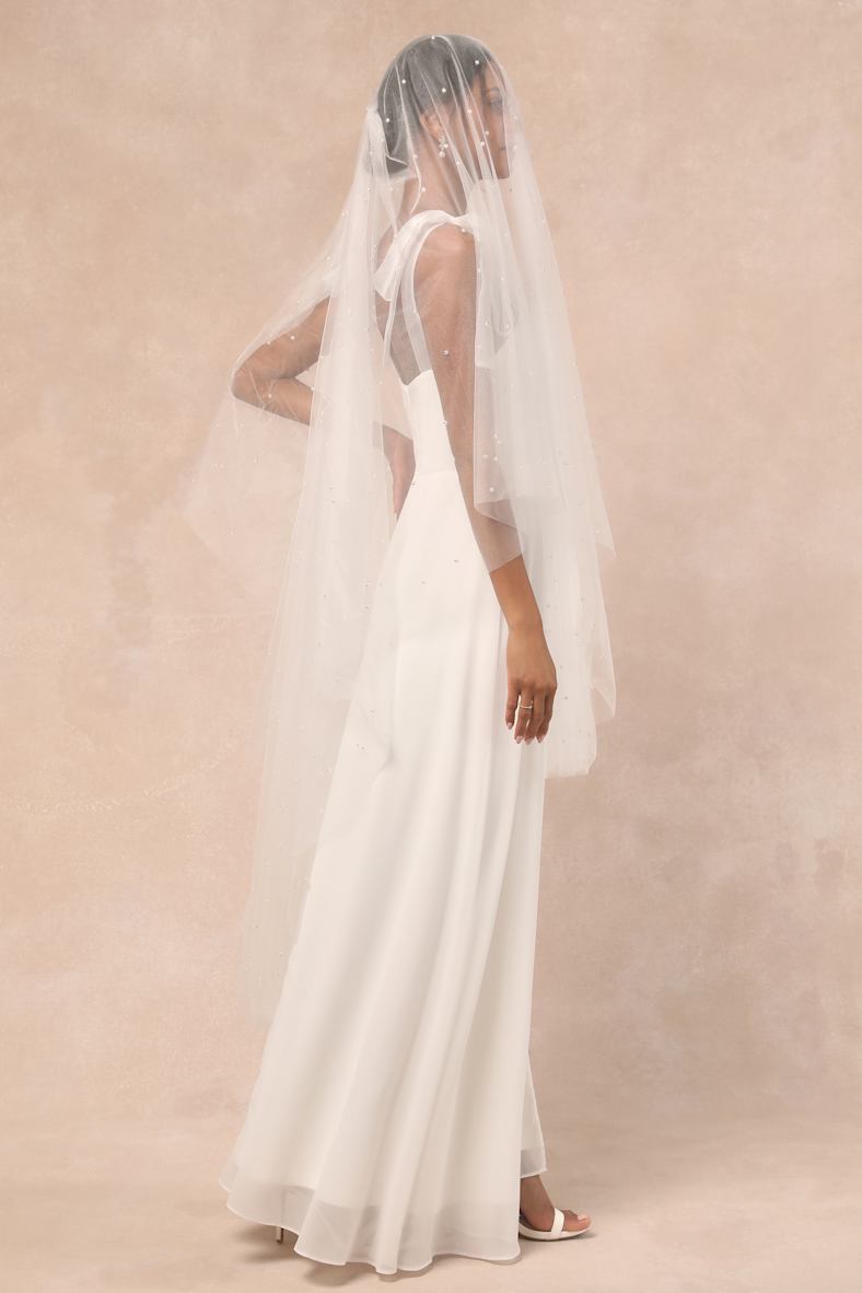 Forever Promise White Tulle Pearl Veil
