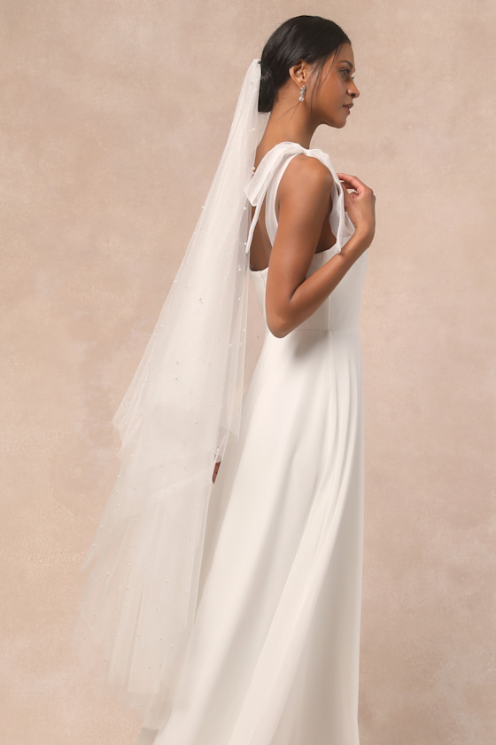 White Veil - Pearl Veil - Wedding Veil - Bridal Veil - Tulle Veil - Image 4