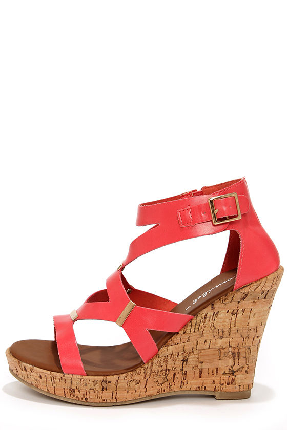coral colored wedge sandals