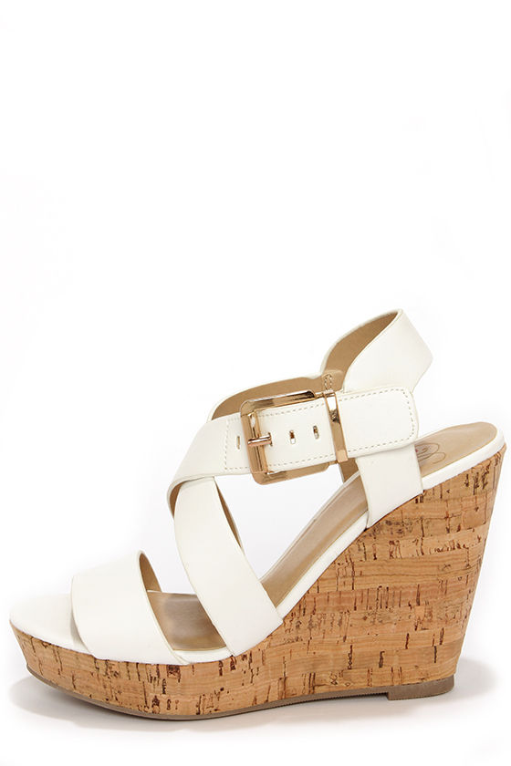 white platform wedge