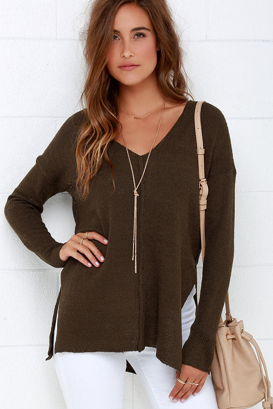 Olive Green Sweater Knit Sweater 49.00 Lulus