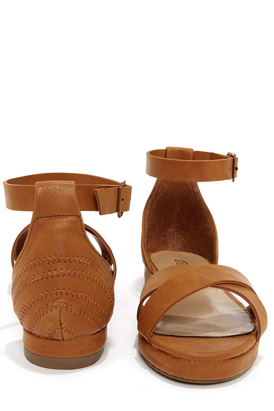 tan flat ankle strap sandals
