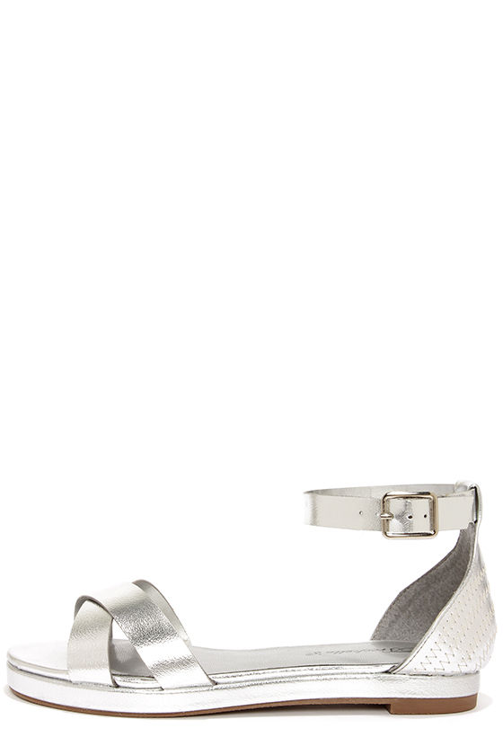 Cute Silver Sandals - Flat Sandals - Ankle Strap Sandals - $23.00 - Lulus