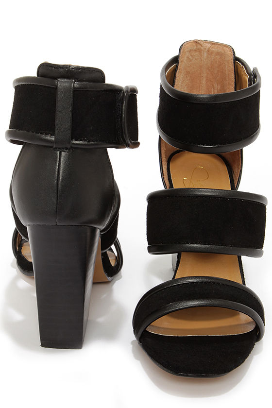 Report Signature Pammy Black Leather High Heel Sandals