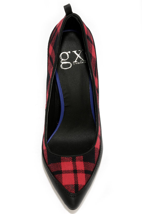 black and red plaid heels