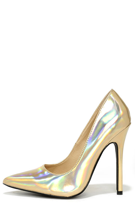 Fun Gold Heels - Hologram Heels - Pointed Pumps - $37.00 - Lulus