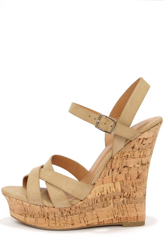 Cute Beige Heels - Peep Toe Heels - Wedge Sandals - $28.00 - Lulus