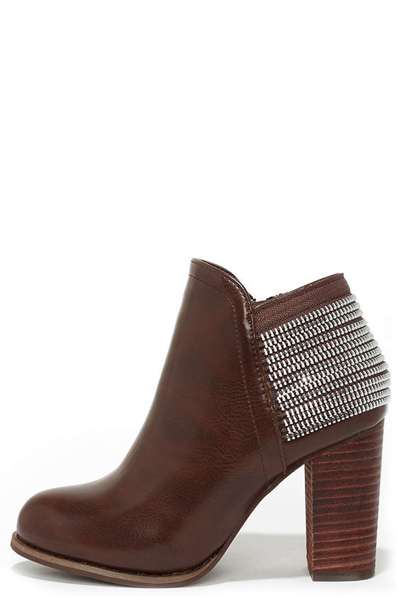 high heel booties brown