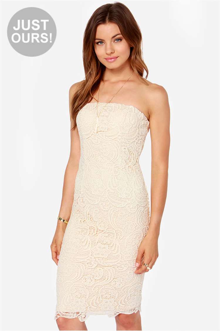 Pretty Lace Dress - Cream Dress - Strapless Dress - Midi Dress - $42.00 -  Lulus