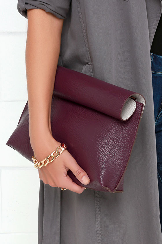 Cute Burgundy Clutch Vegan Leather Clutch Reversible Clutch Roll