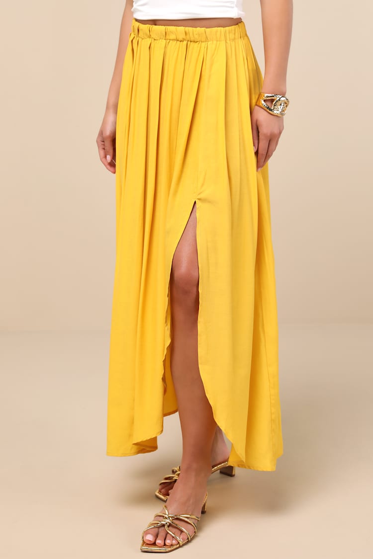 If You Pleats Yellow Pleated Maxi Skirt
