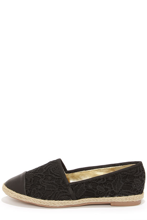 Dollhouse Voyage Black Lace Espadrille Flats