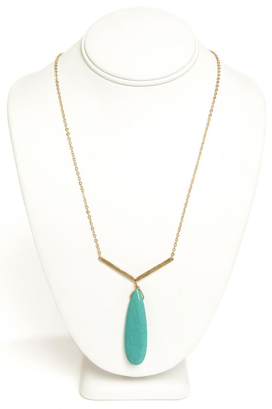 Cool Pendant Necklace Turquoise Necklace Gold Necklace 22.00