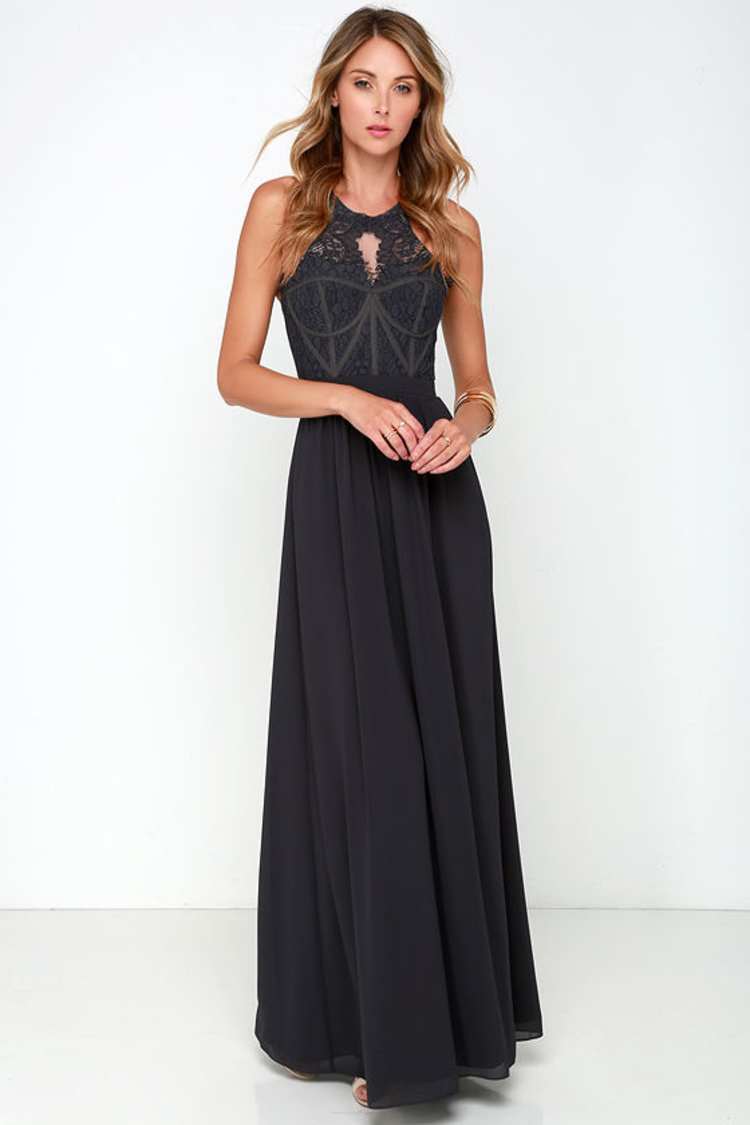 Dark Blue Grey Gown - Maxi Dress - Bridesmaid Dress - Prom Dress - $219.00  - Lulus