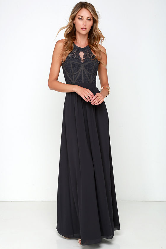 Dark Blue Grey Gown - Maxi Dress - Bridesmaid Dress - Prom Dress - $219 ...