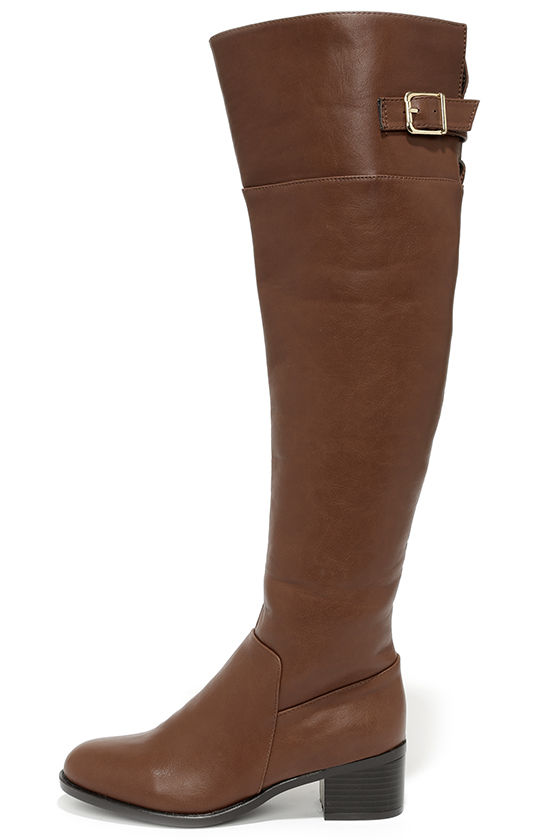 brown over the knee heel boots