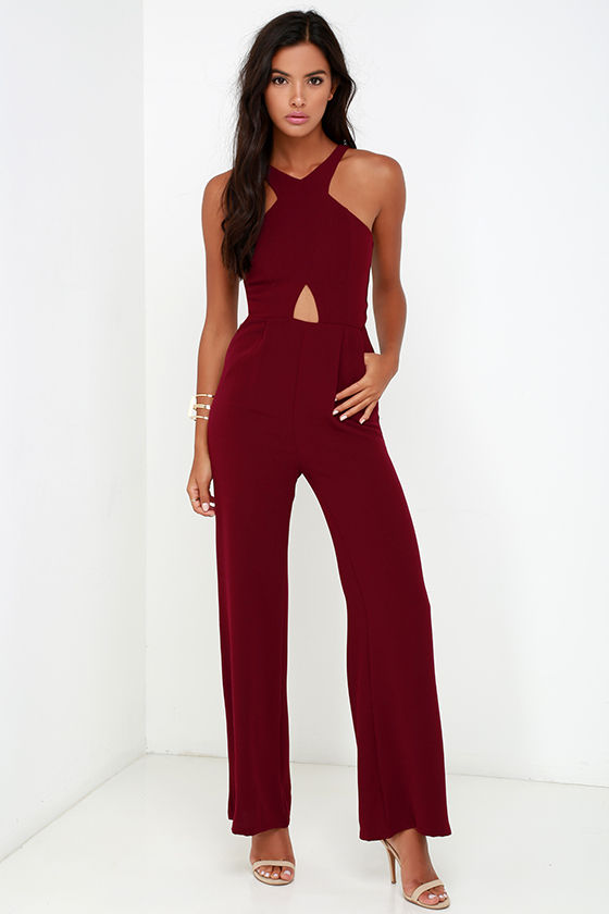 Sexy Wine Red Jumpsuit - Cutout Jumpsuit - Sleeveless Jumpsuit - $49.00 ...