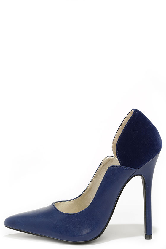 Pointed Toe Sleek Stiletto Pencil Heel Ladies formal Blue Suede Leathe