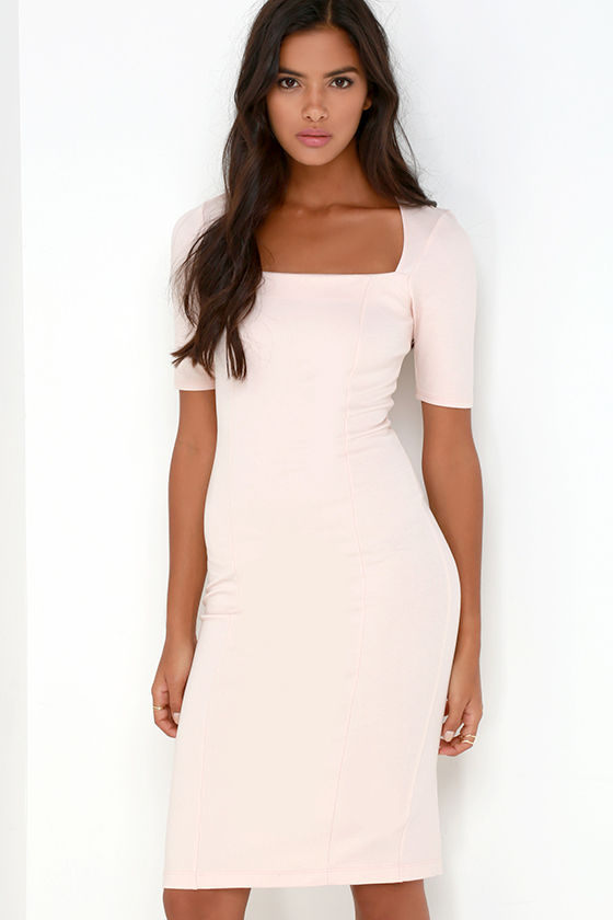 Light Pink Dress Midi Dress Bodycon Dress 46.00 Lulus