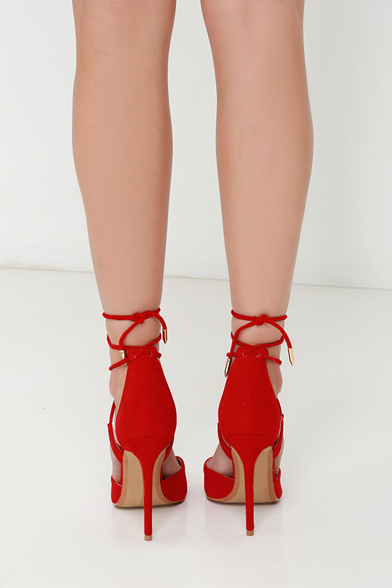 Cute Red Heels - Red Lace-Up Heels - Red Caged Heels