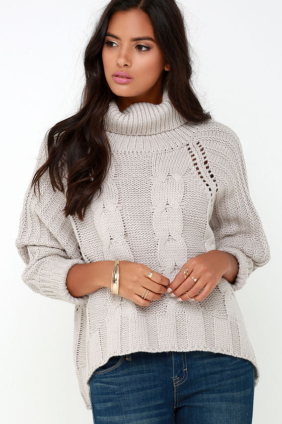Light Grey Sweater - Oversized Sweater - Turtleneck Sweater - $129.00 ...