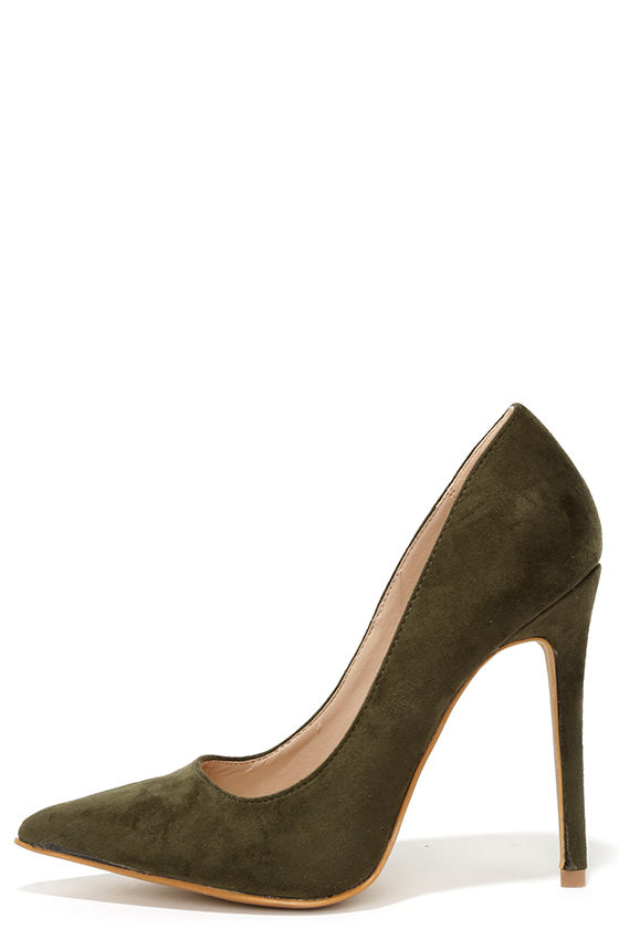 Cute Olive Green Pumps - Suede Pumps 