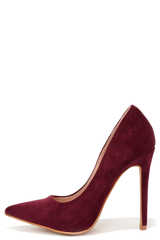 wine suede heels