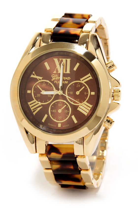 Clock In Gold and Tortoiseshell Watch