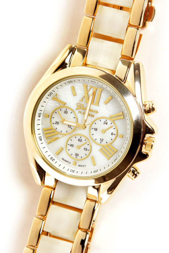 Clock In Gold and Beige Watch