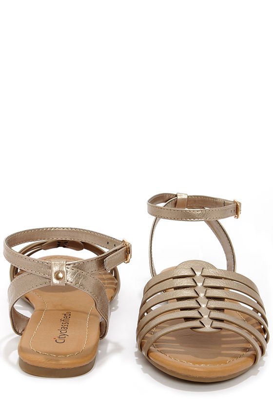 Cute Bronze Sandals - Vegan Sandals - Strappy Sandals - $18.00