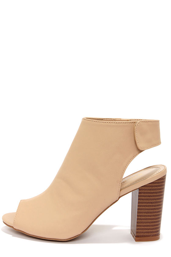 tan open toe booties