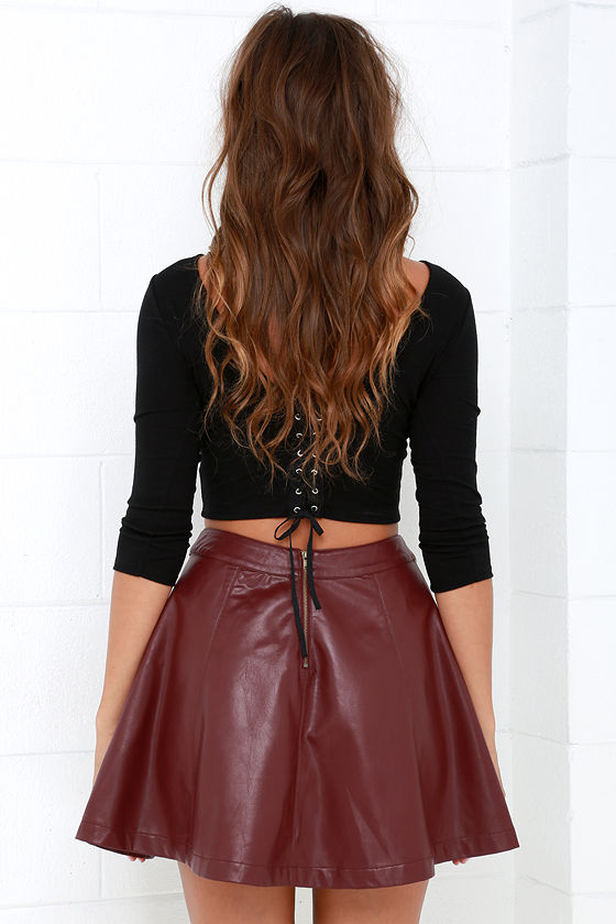 Cute Burgundy Skirt - Vegan Leather Skirt - Mini Skirt - $47.00