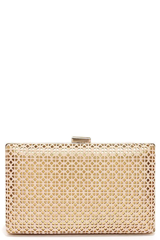 Cute Cream Clutch Gold Clutch Box Clutch 32.00 Lulus