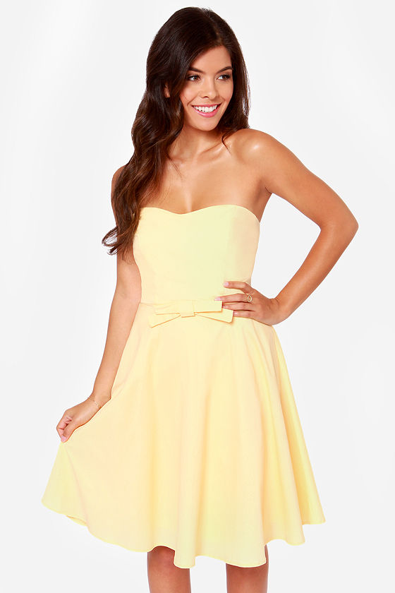 yellow strapless sundress