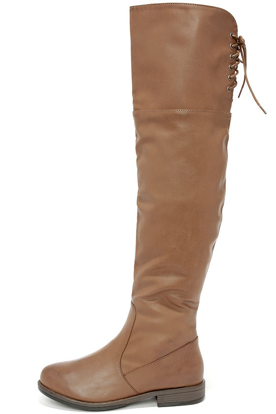 women taupe over the knee boots