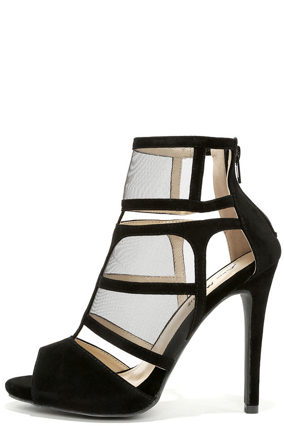 black mesh stilettos
