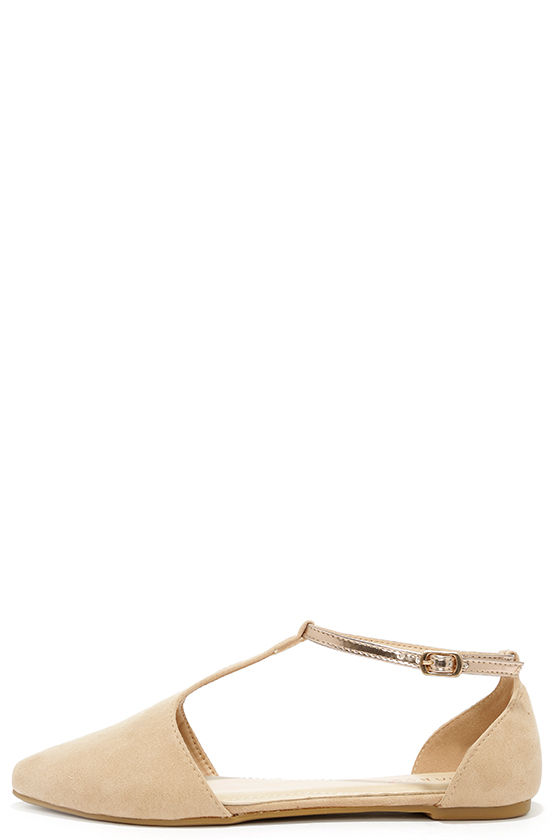 Chic Nude Flats - T-Strap Flats - Vegan Suede Flats - $22.00 - Lulus