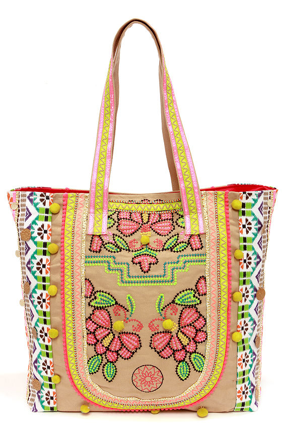 Cute Embroidered Tote - Beige Tote - Embroidered Bag - $47.00 - Lulus