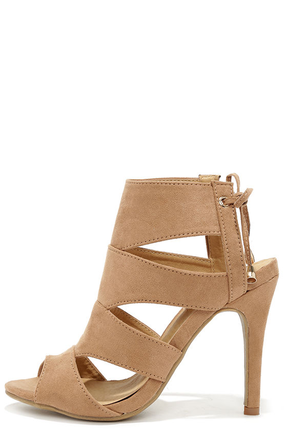 camel suede block heel