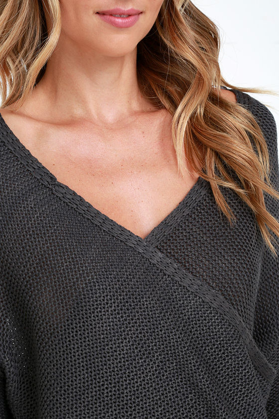 Chic Dark Grey Sweater - Wrap Sweater - Surplice Sweater - $79.00