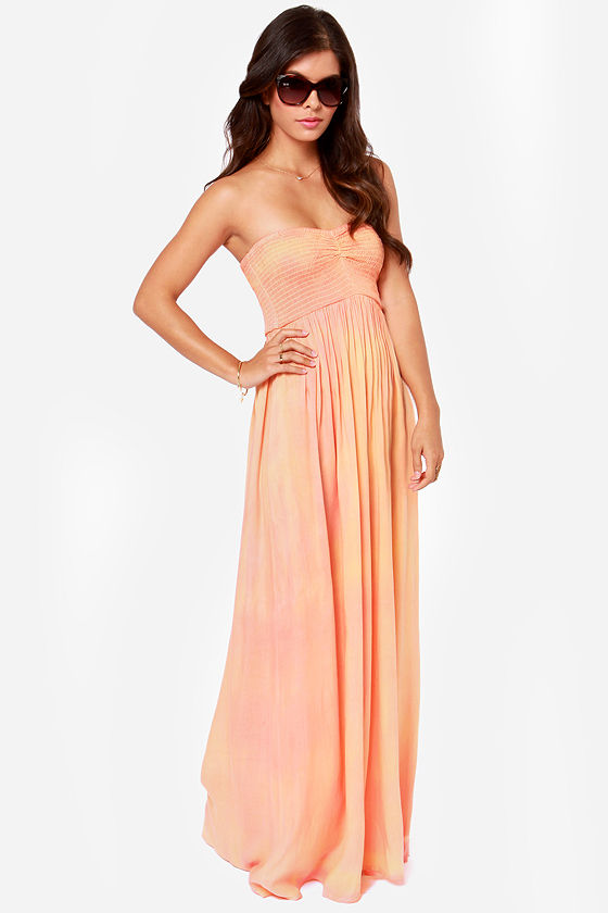 Peach maxi dress casual Clearance