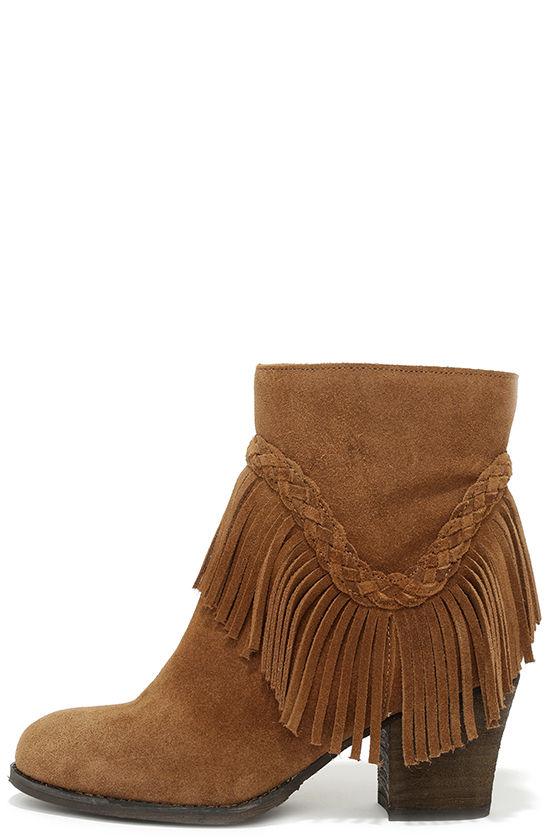 Sbicca Patience Tan Suede Leather Fringe Booties