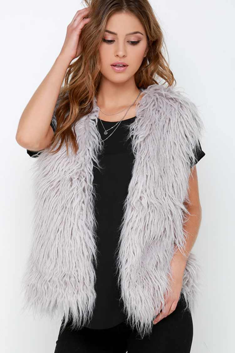 Shaggy Vest Womens Mink Pink Endless Shaggy Grey Faux Fur Vest