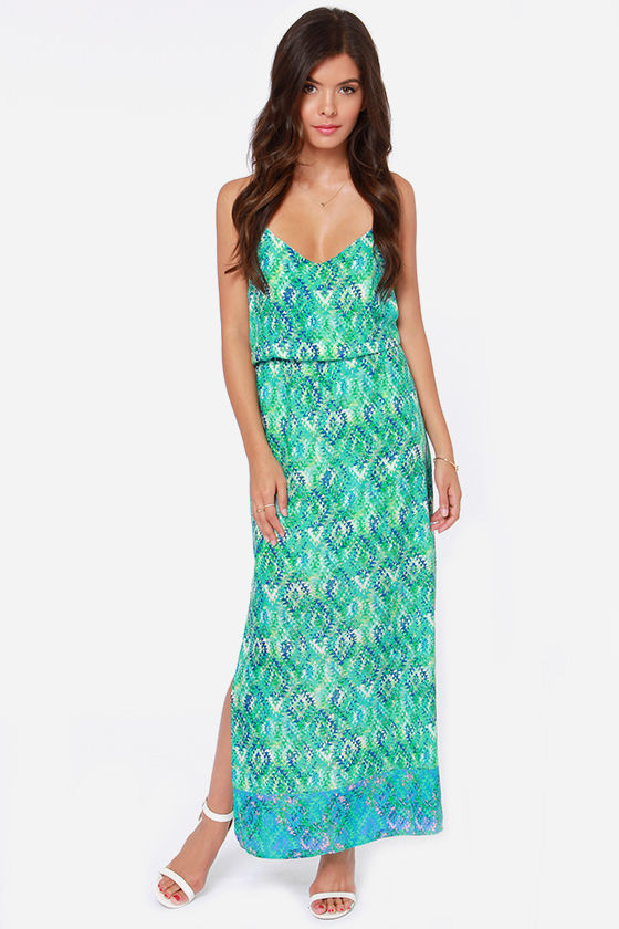 Cute Maxi Dress Blue Dress Green Dress 56.00 Lulus
