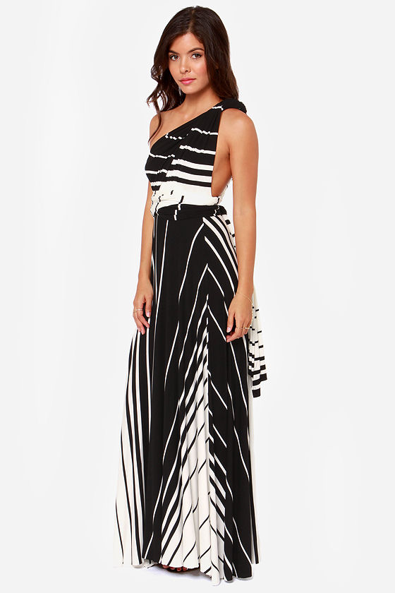 Pretty Black and White Dress - Striped Dress - Wrap Dress - Maxi Dress ...